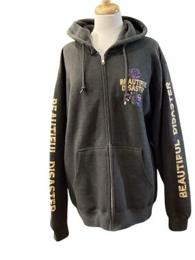 Beautiful Disaster Zipper Front Sweatshirt Hoodie XL